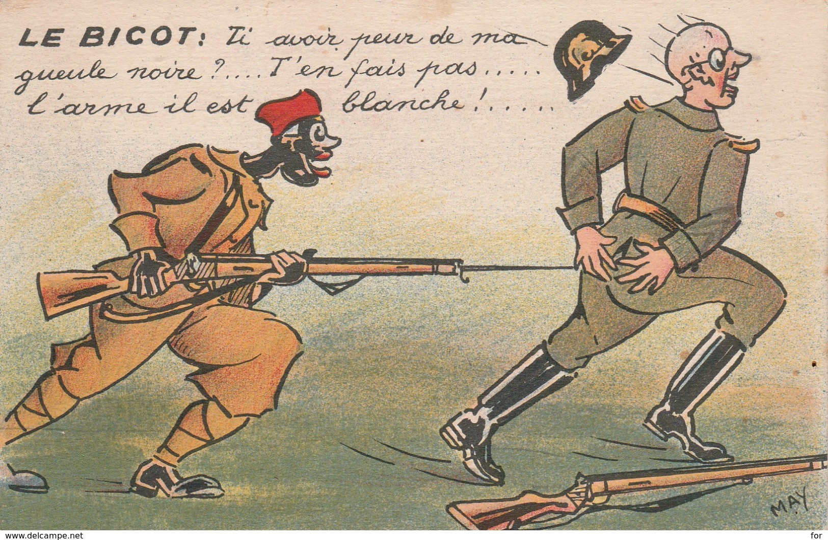 Carte Satirique : LE BICOT : Ti Avoir Peur De Ma Gueule Noire ?  ......  - Illust. MAY - War 1939-45