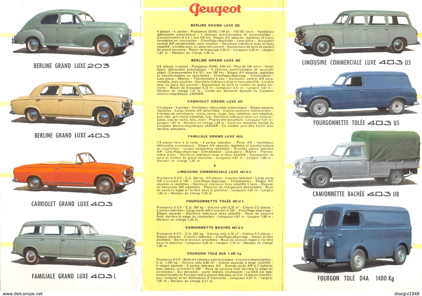 08733 "PEUGEOT 1960" PIEGHEVOLE PUBBL. ORIG. IN LINGUA FRANCESE - Pubblicitari