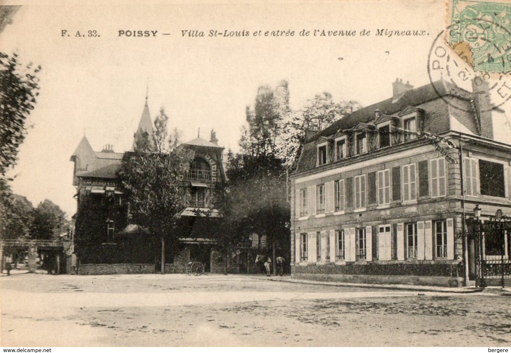 78. CPA. POISSY.  Villa Saint Louis, Et Entrée De L'avenue De Migneaux.  1905. - Poissy