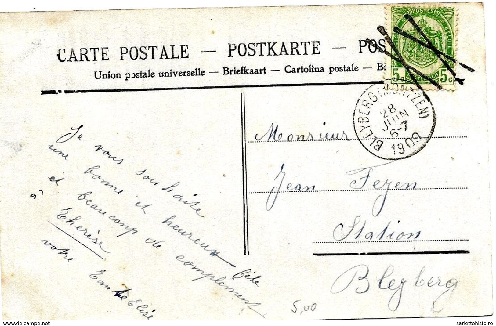 SH 0124. CANTONS DE L' EST.N° 83 Annulation CROIX De St ANDRE(2 X)+ BLEYBERG (MONTZEN) 28 JANV 1909 S/CP V. Bleyberg. TB - 1893-1907 Armoiries