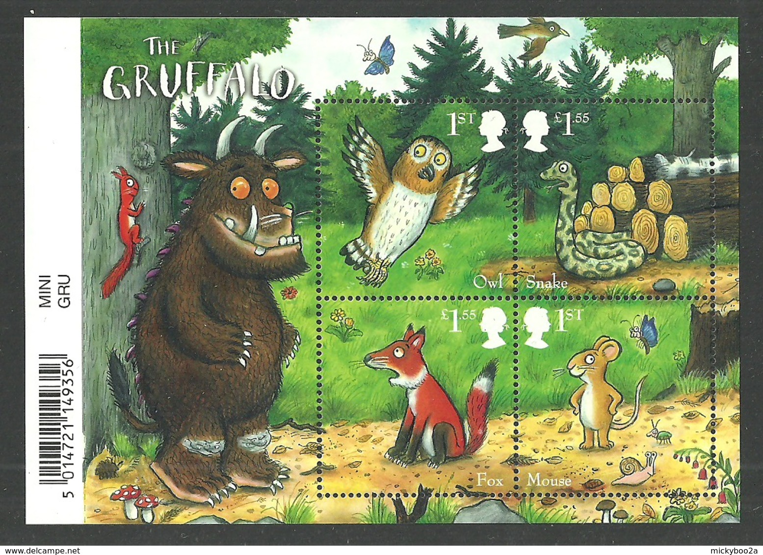 GB 2019 THE GRUFFALO BIRDS OWLS WILDLIFE BUTTERFLIES FUNGI M/SHEET MNH - Unused Stamps