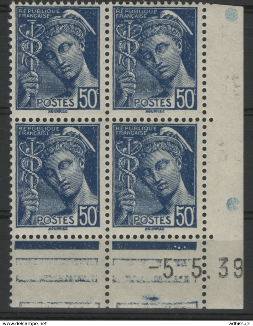 N° 414 A** (MNH). Cote 24 €. Coin Daté Du 5/5/39 / Bloc De Quatre "Mercure". - 1930-1939