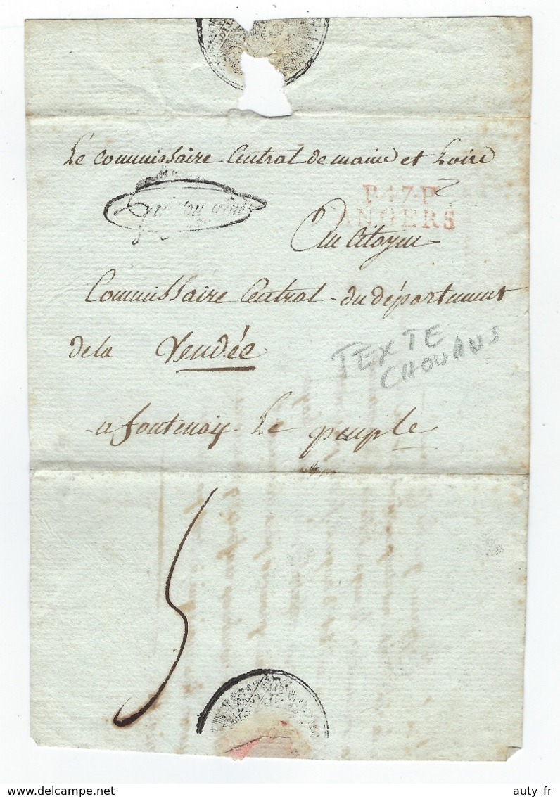 Fragment De Lettre - Port Payé D'ANGERS Pour Fontenay Le Comte - Texte Sur Les Chouans Du Commissaire Central - 1701-1800: Précurseurs XVIII