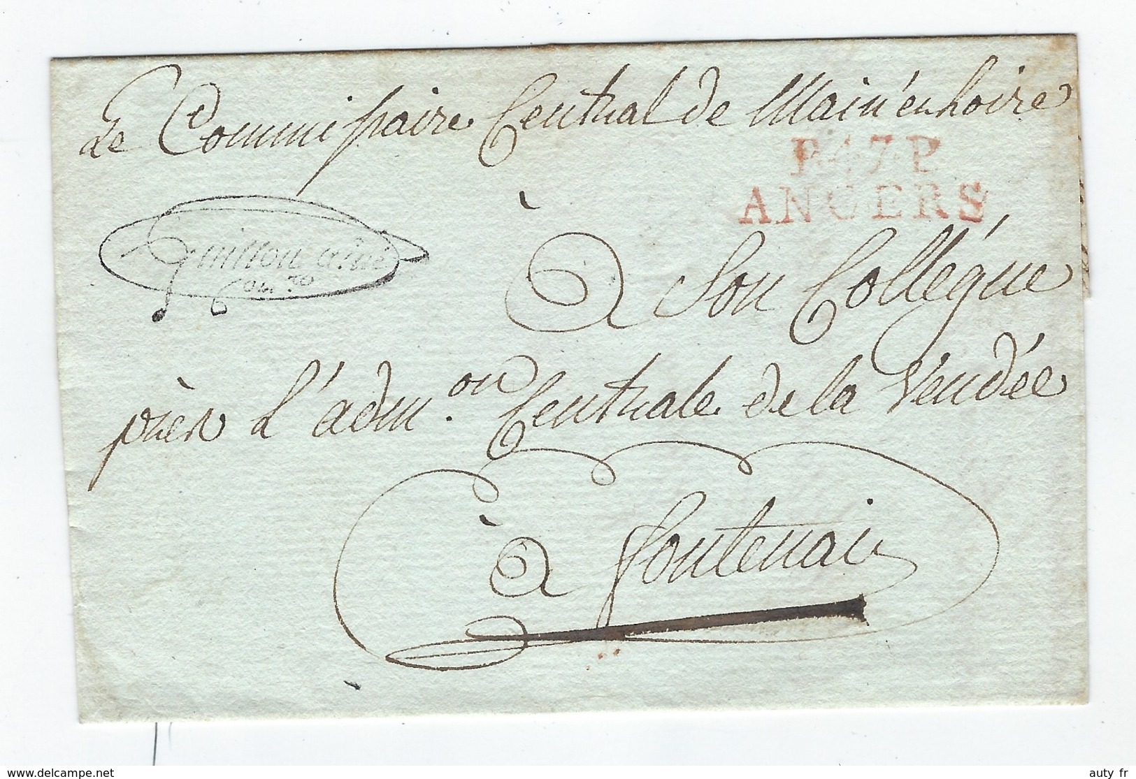 Fragment De Lettre -  Marque Rouge  En Port Payé  D' Angers  Pour Fontenay Le Comte - 1801-1848: Précurseurs XIX