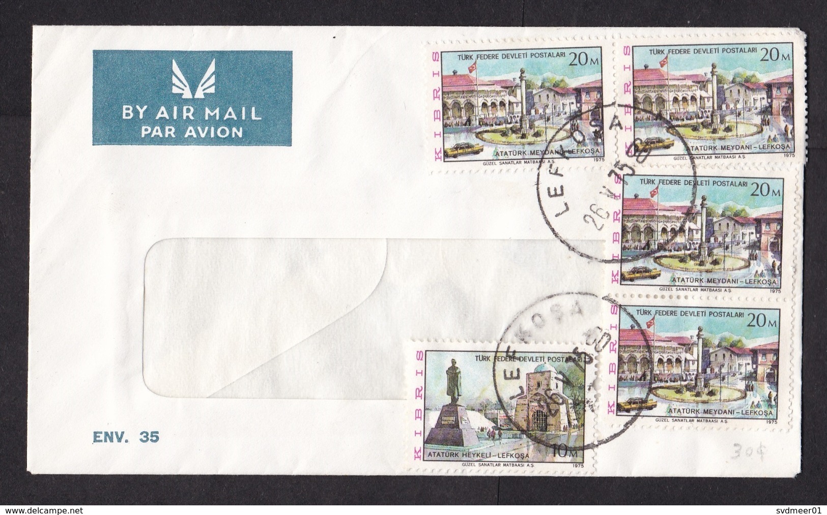 Northern / Turkish Cyprus: Cover, 1975, 5 Stamps, City View, Statue (1 Stamp Damaged) - Lettres & Documents