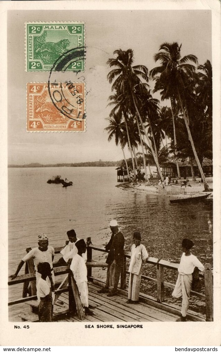 Singapore, Sea Shore, Palm Trees (1930s) RPPC Postcard - Singapore