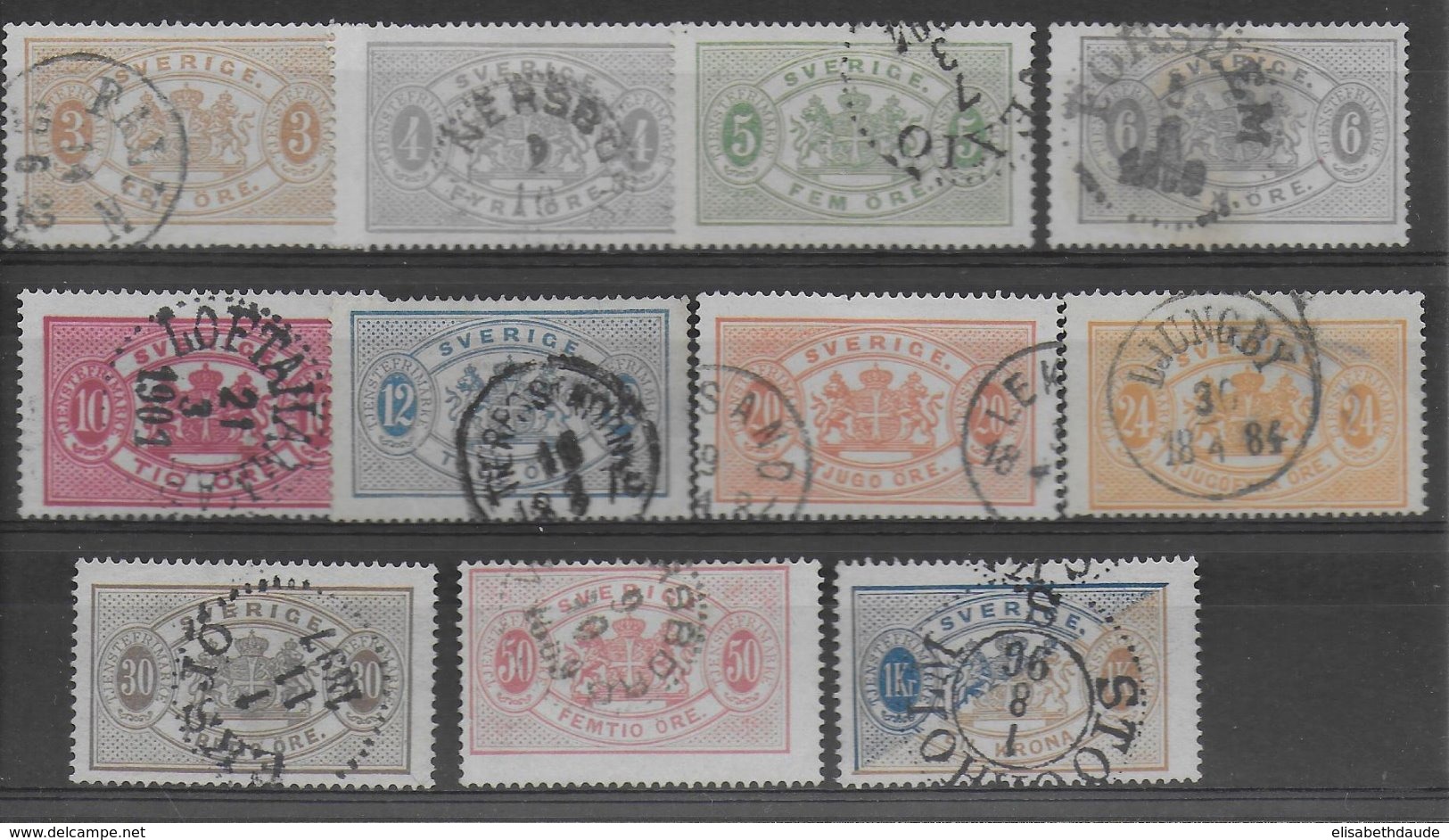 SUEDE - SERVICE YVERT N°1/11 A (SAUF 4A) OBLITERES  - COTE = 127 EUR. - Used Stamps