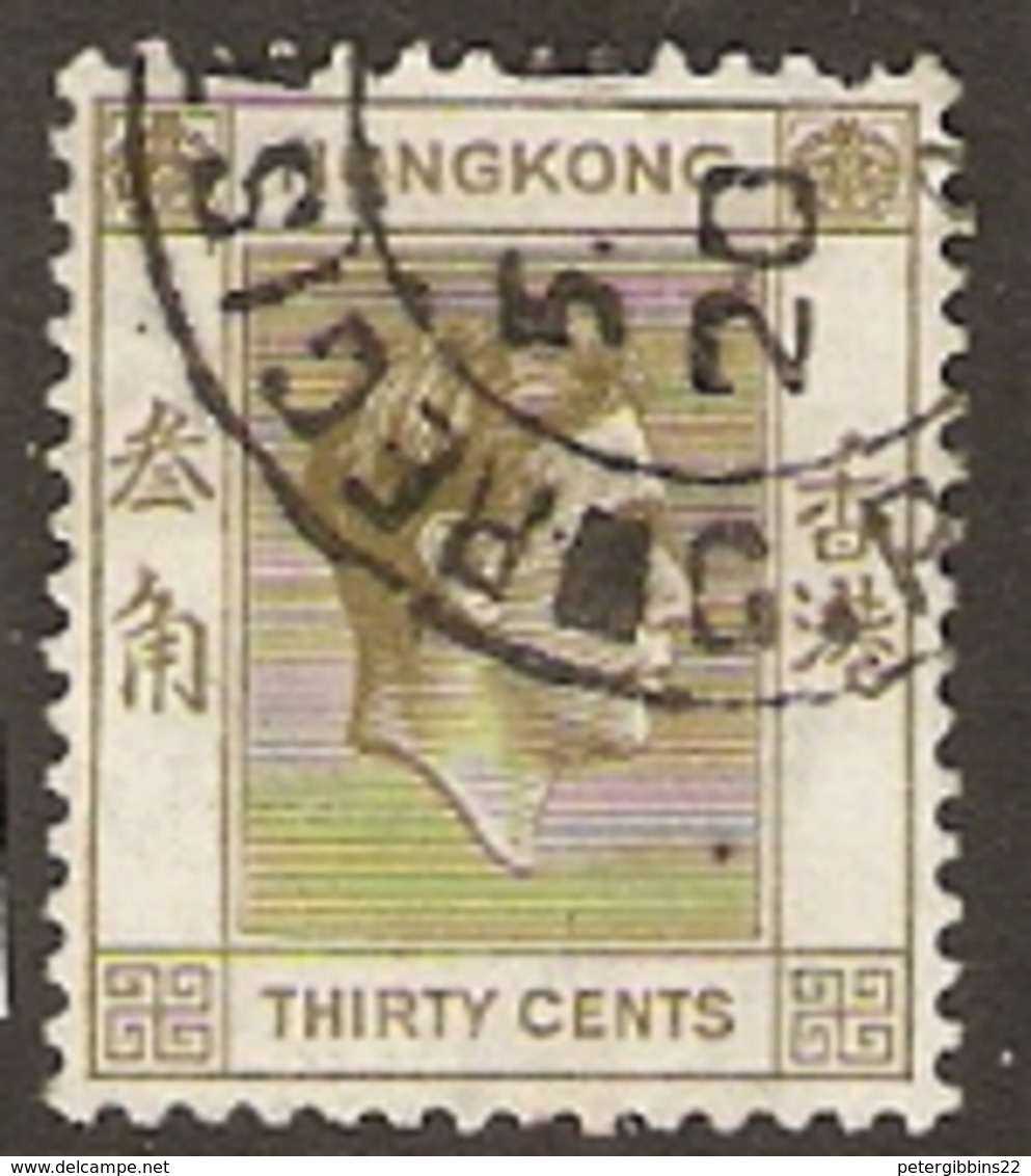 Hong Kon  1938  SG 151 30c Yellow Olive  Fine Used - Neufs