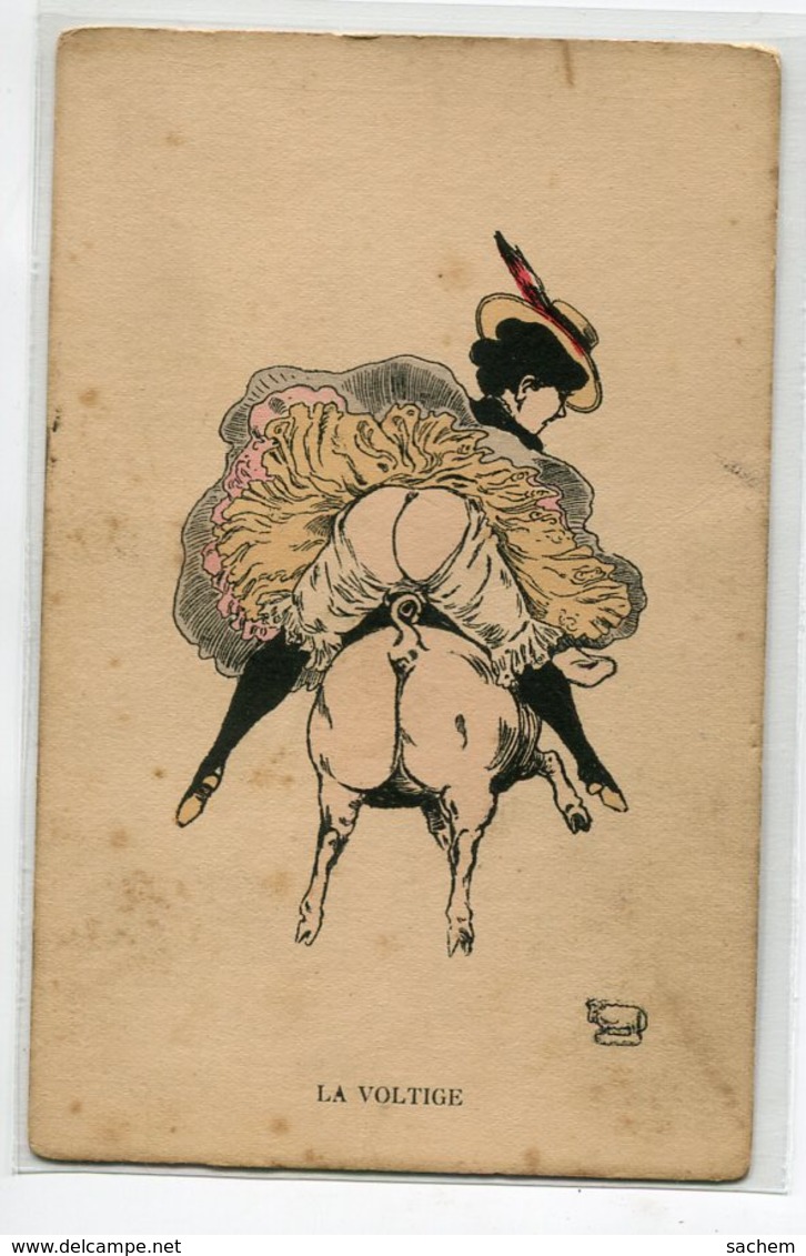 ILLUSTRATEUR G MOUTON ? EROTISME La Voltige   Femme  Danseuse Cancan  Fesses Nues Sautant Le Cochon     D16 2019 - Non Classés