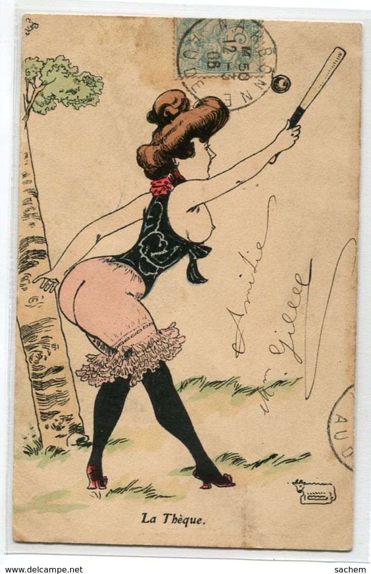 ILLUSTRATEUR G MOUTON ? EROTISME La Theque Femme En Culotte Bas Guepiere Pratiquant Base Ball ?  1906      D16 2019 - Non Classificati