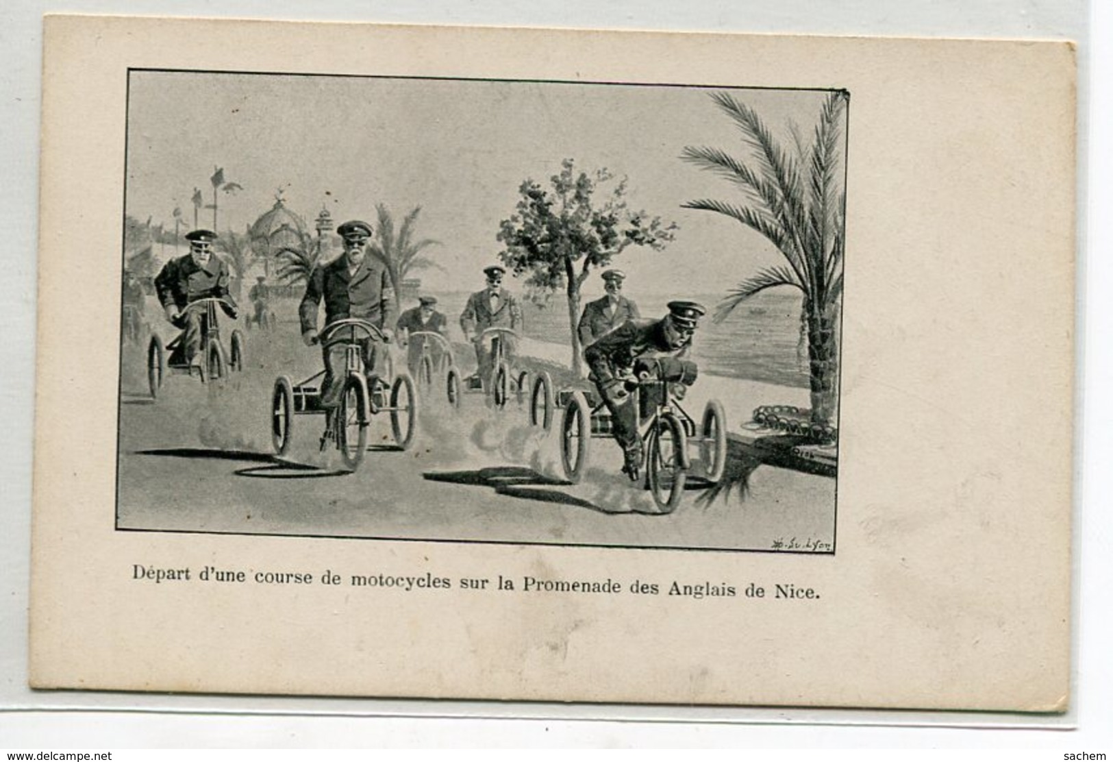 06 NICE Carte RARE Départ Course De Motocycles Sur Promenade Des Anglais 1900 Illustrateur  D16 2019 - Cannes