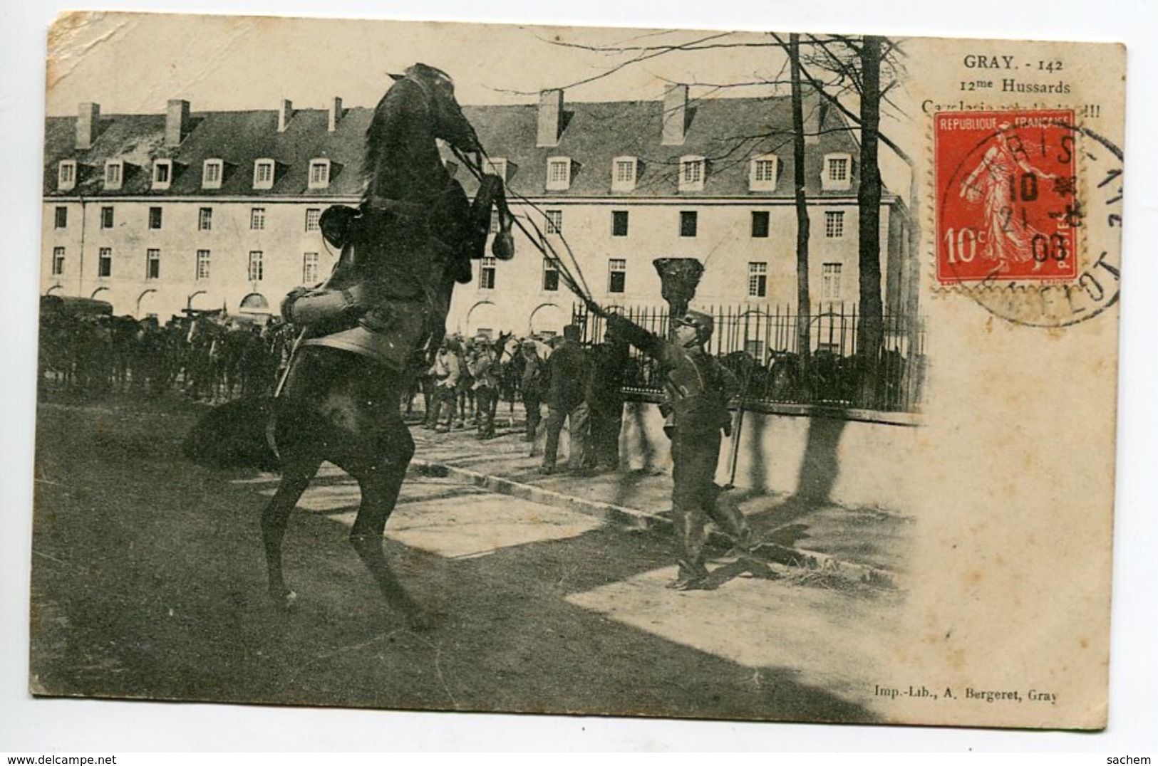 70 GRAY Militaires 12 Em Hussards Cavalerie Tres Légere   Cheval Se Cabrant   1908 Timb  D16  2019 - Gray