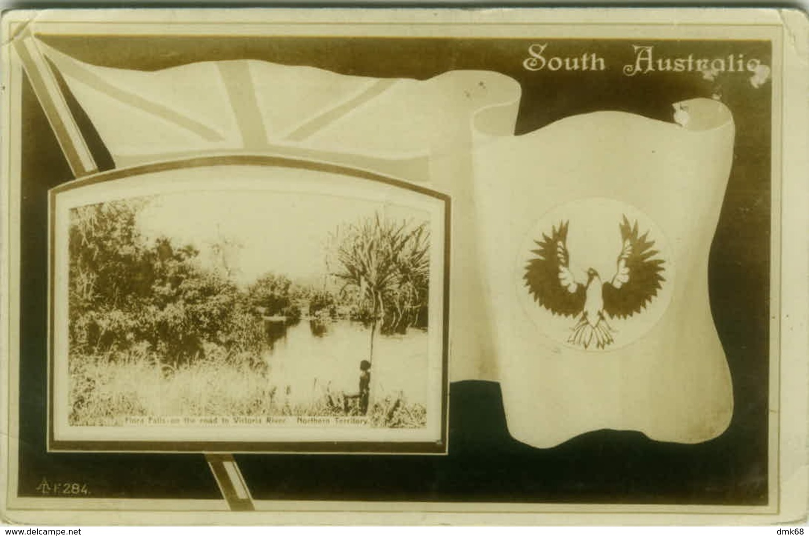 SOUTH AUSTRALIA - FLORA FALLS ON THE ROAD TO VICTORIA RIVER - NORTHERN TERRITORY + FLAG - 1910s (BG4554) - Zonder Classificatie