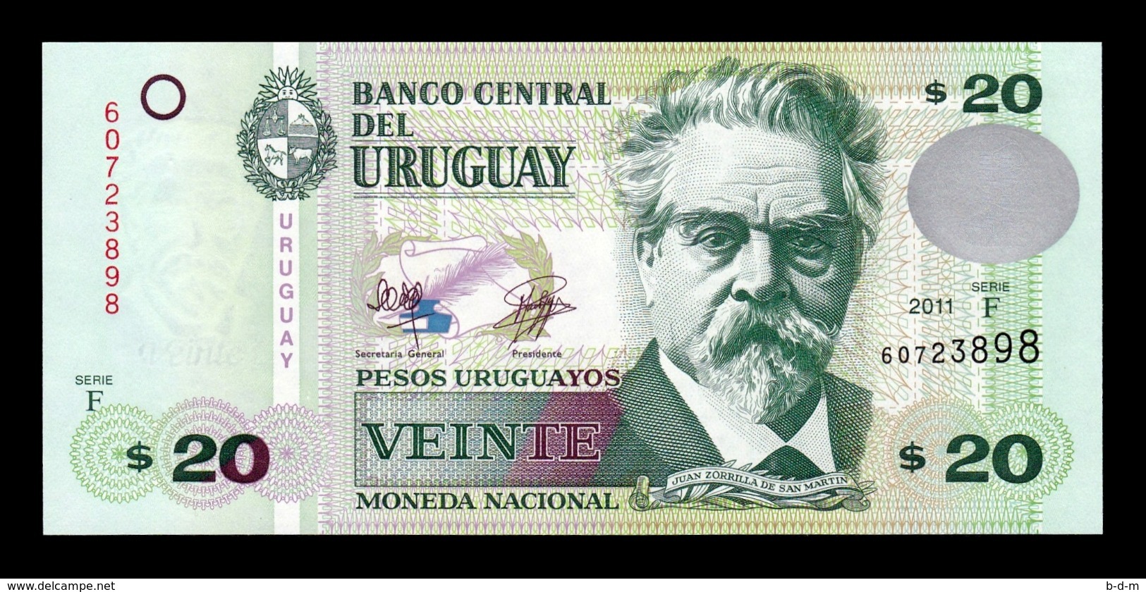 Uruguay 20 Pesos Uruguayos De La Rue 2011 Pick 86b SC UNC - Uruguay