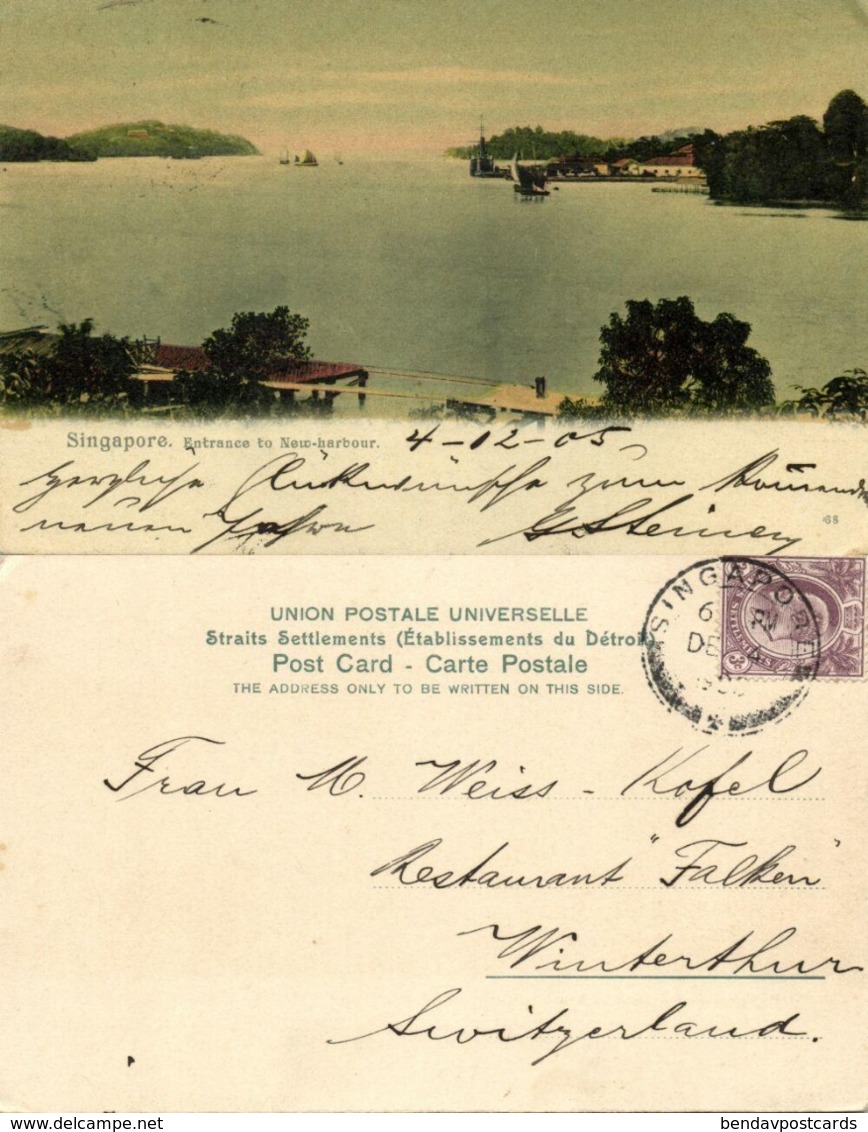 Straits Settlements, SINGAPORE, Entrance To New-Harbour (1905) Postcard - Singapore