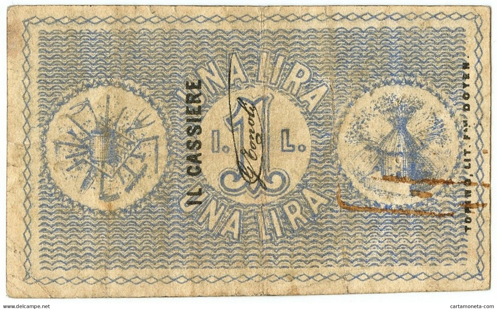 1 LIRA BIGLIETTO FIDUCIARIO BANCA AGRICOLA INDUSTRIALE ALESSANDRIA 31/05/1871 BB - Altri & Non Classificati