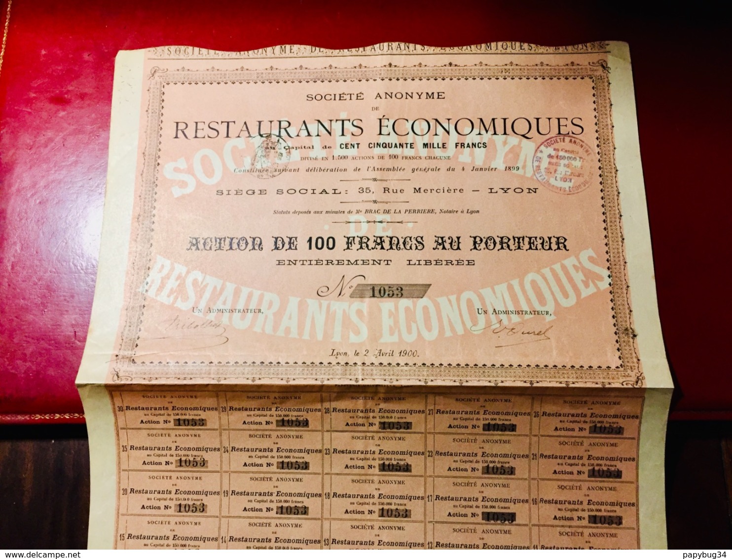 S.A.  De  RESTAURANTS  ÉCONOMIQUES  -------Action  De  100 Frs - Other & Unclassified