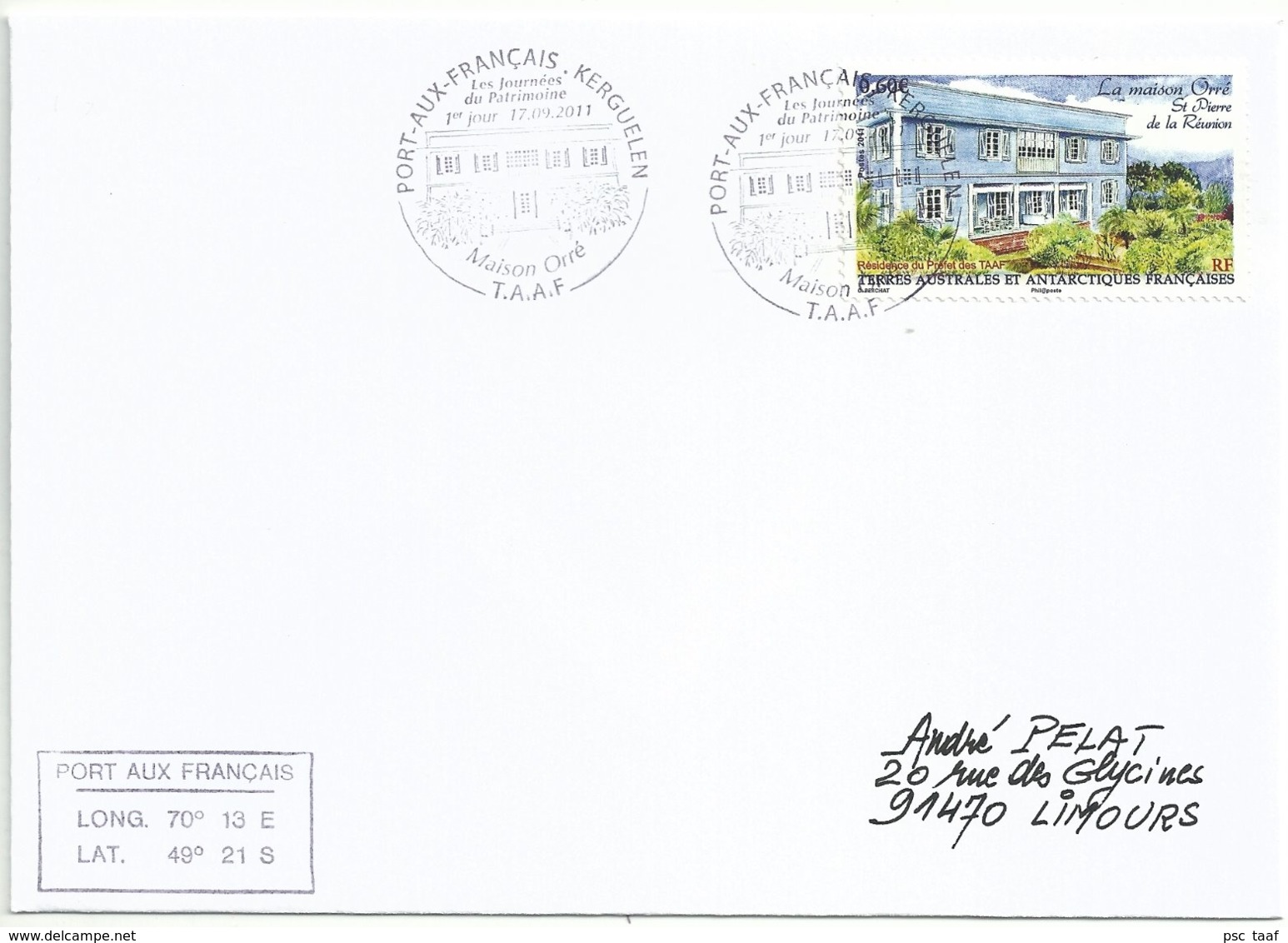 YT 596 - La Maison Orré - Résidence Du Préfet Des Taaf - FDC - Port Aux Français - Kerguelen - 17/09/2011 - Lettres & Documents