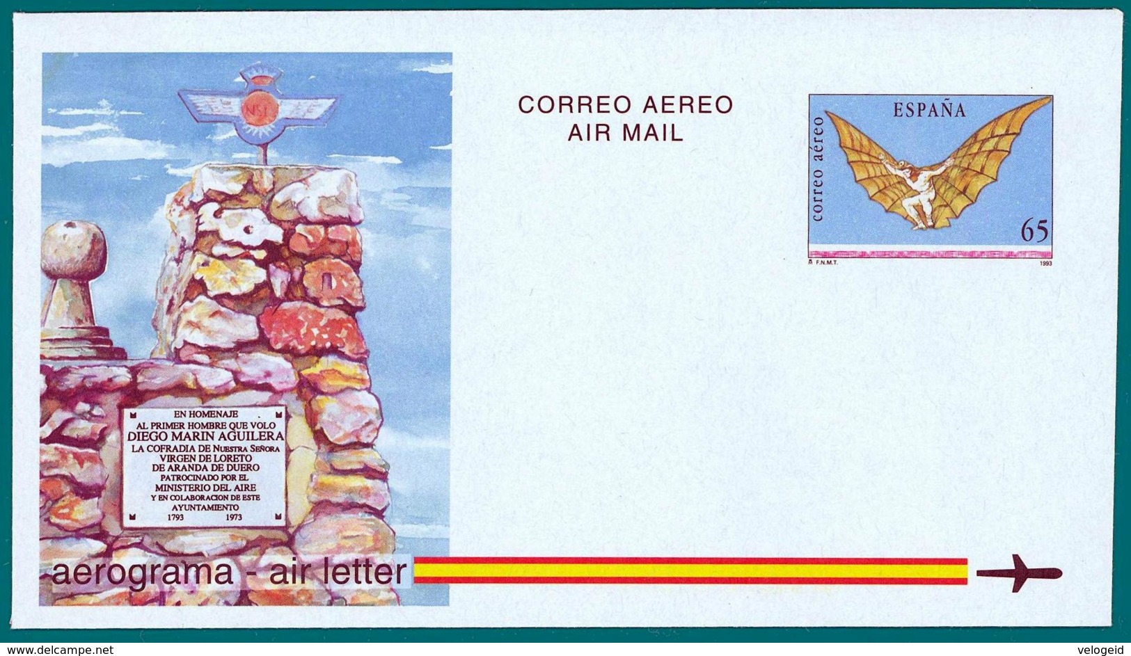 España. Spain. 1993. Aerograma. Air Letter. II Centenario Intento De Vuelo De Diego Martin Aguilera - 1931-....