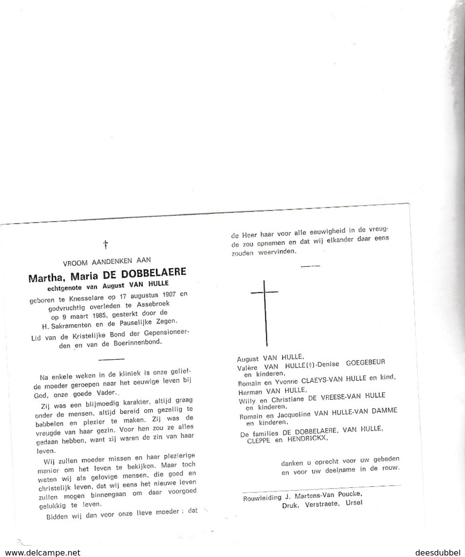 M.DE DOBBELAERE °KNESSELARE 1907 +1985 (A.VAN HULLE) - Images Religieuses