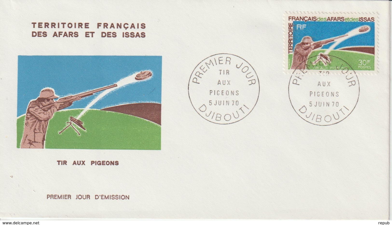 Afars Et Issas FDC 1970 Tir Aux Pigeons 361 - Briefe U. Dokumente