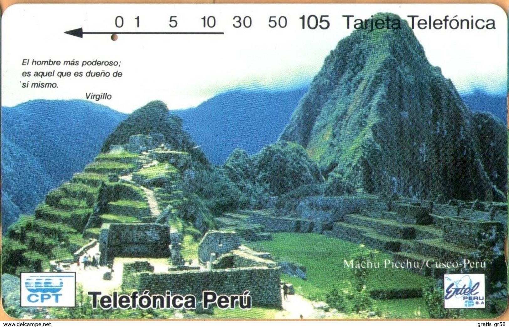 Peru - PE-M16, Entel, Serie Diciembre/94, Tamura, Machu Picchu, Cuzco. Telefonica Peru, 105U, 10.000ex, 12/94, Used - Pérou