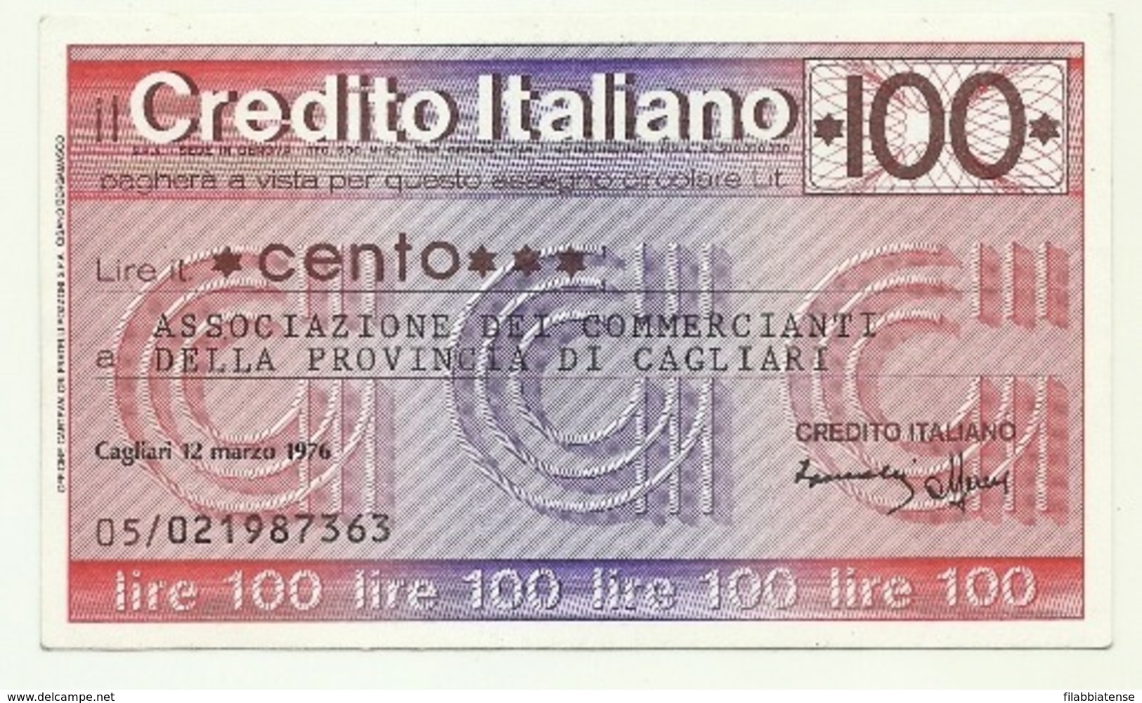 1976 - Italia - Credito Italiano - Associazione Dei Commercianti Della Provincia Di Cagliari - [10] Checks And Mini-checks