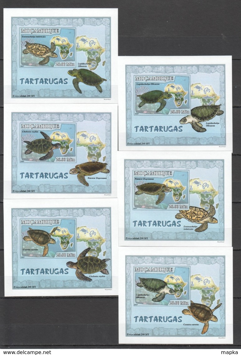 ZZ601 !!! IMPERFORATE 2007 MOCAMBIQUE FAUNA MARINE LIFE TURTLES TARTARUGAS 6 LUX BL MNH - Turtles