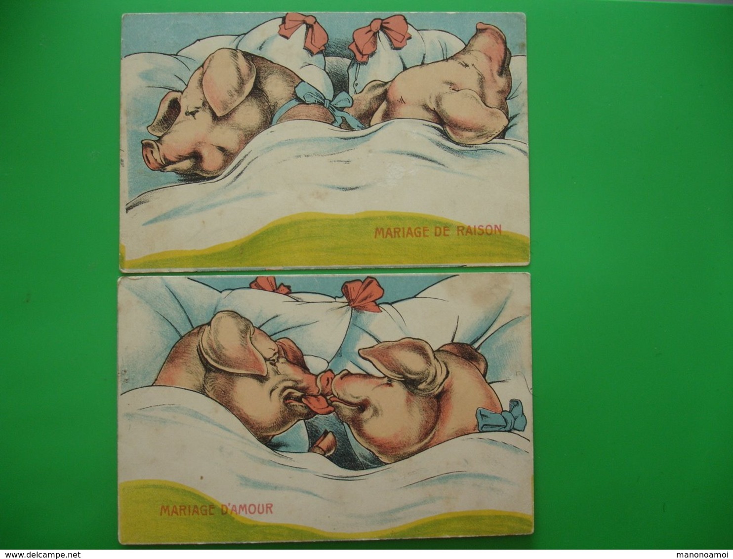 Lot 2 Carte Humoristique Couple Cochon Mariage Amour Et Raison - Schweine