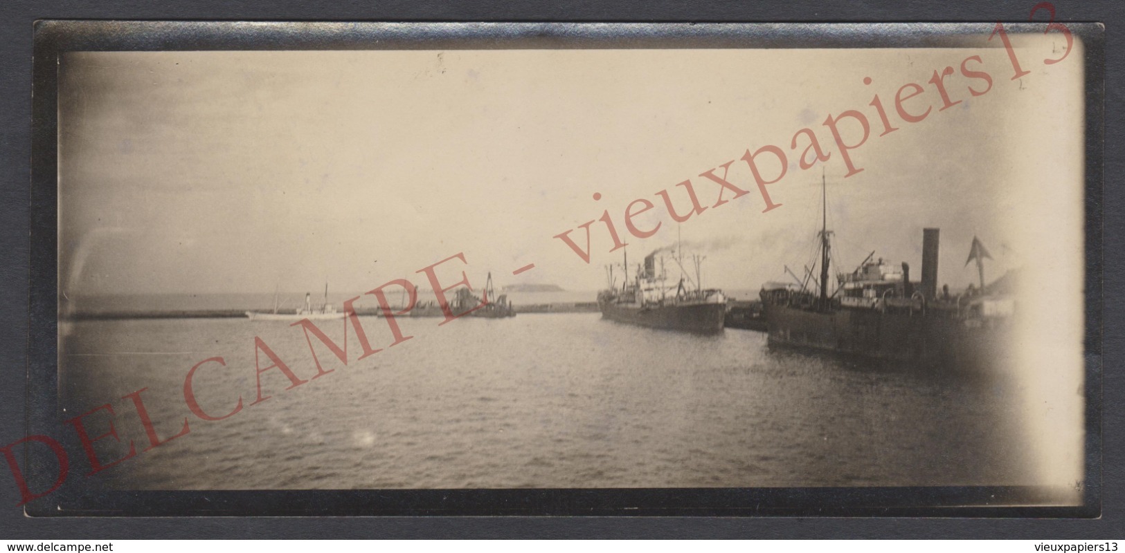 Petite Photo Panoramique C.1930 Port De Dakar Bateaux Vapeur Paquebots - 13,5x6,5 Cm. Sénégal Afrique Marine - Bateaux