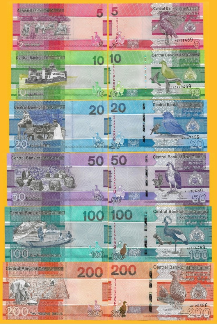 Gambia Full Set 5, 10, 20, 50, 100, 200 Dalasis P-new 2019 UNC Banknotes - Gambia