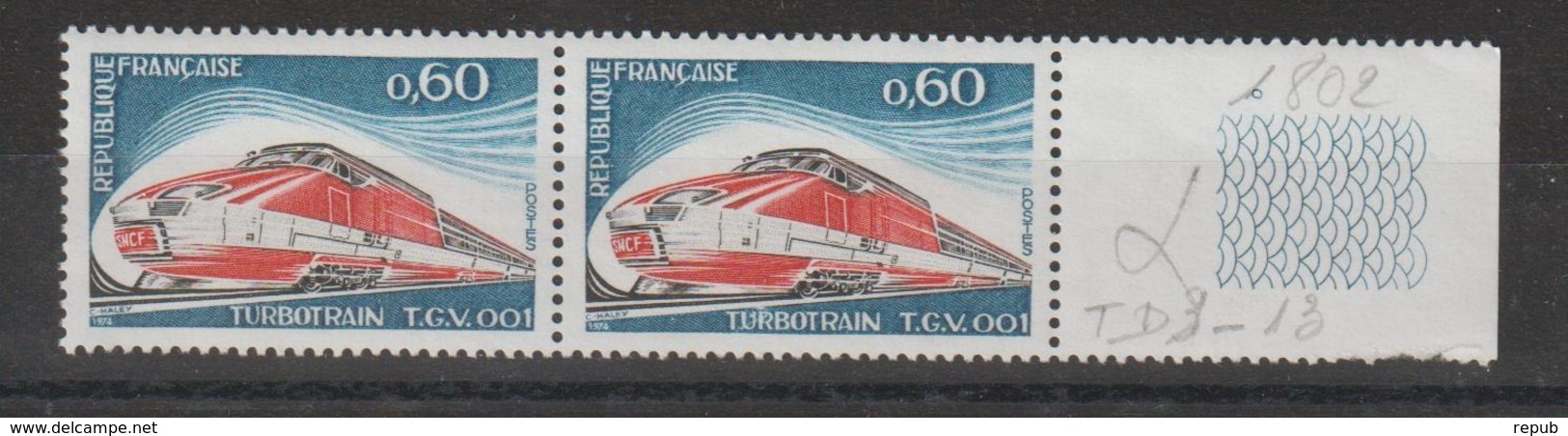 Turbotrain 1802 Ligne Blanche Entre Le Rail Et Le Cadre Sous Ur Timbre De Droite  ** MNH - Ungebraucht