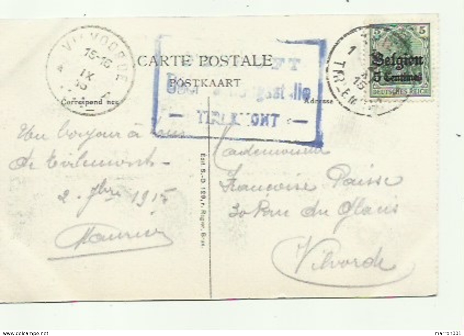 Tienen - Tirlemont - La Justice De Paix- Vredegerecht  ( Duitse Postzegel 1915, Geprüft ) - Tienen