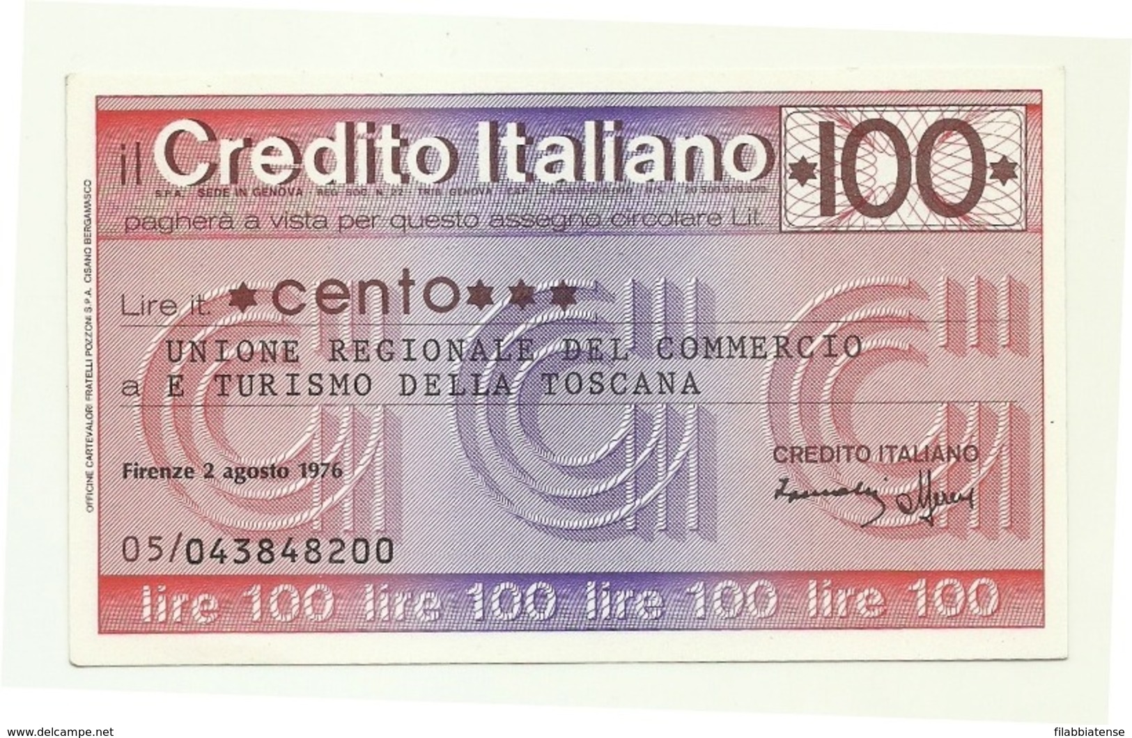 1976 - Italia - Credito Italiano - Unione Regionale Del Commercio E Turismo Della Toscana - [10] Assegni E Miniassegni