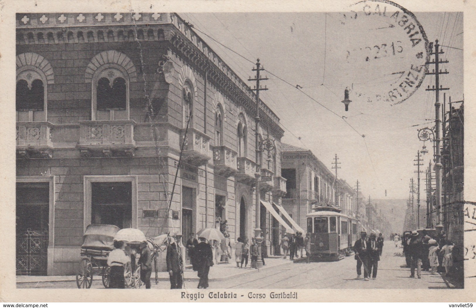 REGGIO CALABRIA-CORSO GARIBALDI-ANIMATISSIMA CON TRAM IN ARRIVO-CARTOLINA VIAGGIATA IL 25-12-1923 - Reggio Calabria