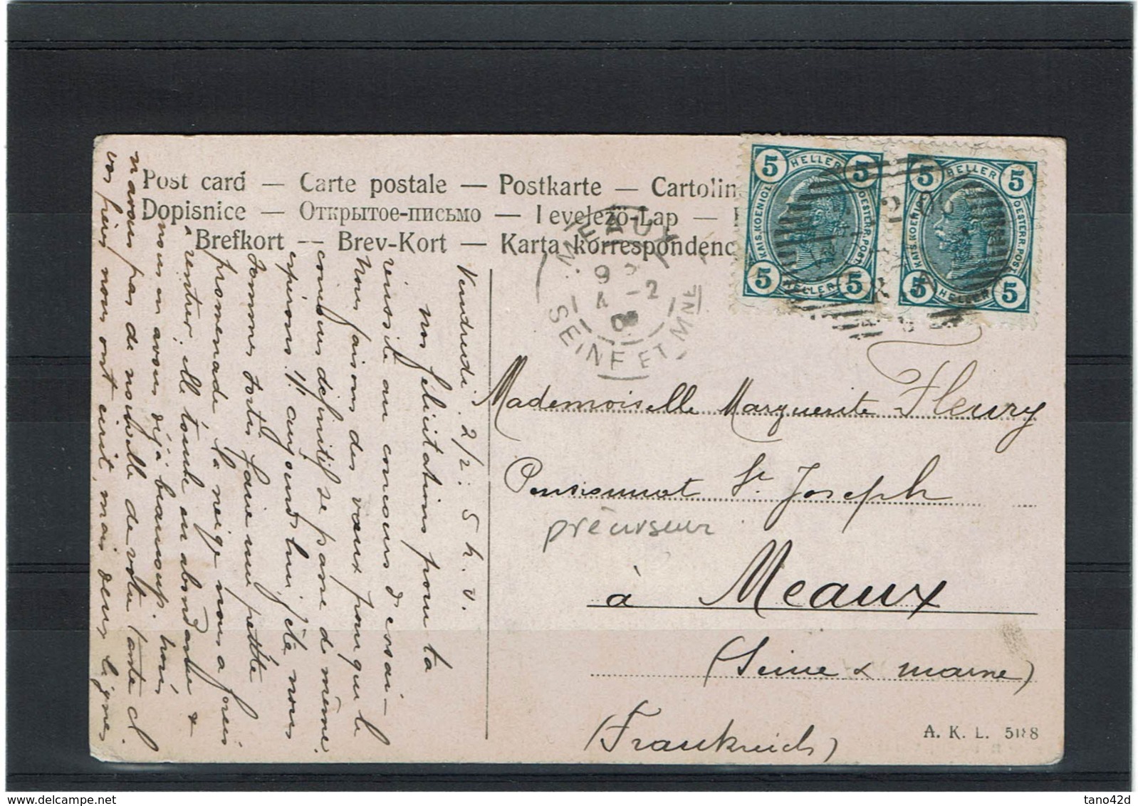 LCTN57PM- LIECHTENSTEIN CPA AFR.T AVEC TP AUTRICHIENS VADUZ / MEAUX 4/2/1905(?) - ...-1912 Prephilately