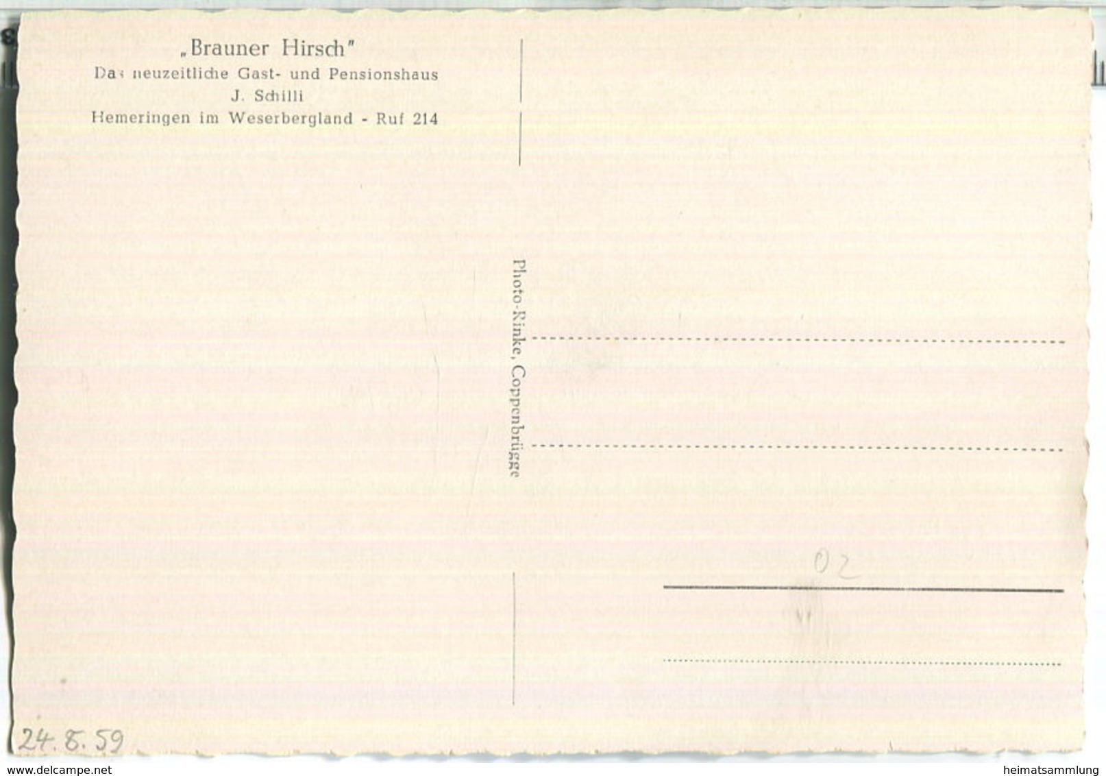 Hemeringen - Gasthaus Brauner Hirsch Besitzer J. Schilli - Verlag Photo-Rinke Coppenbrügge 50er Jahre - Hessisch-Oldendorf