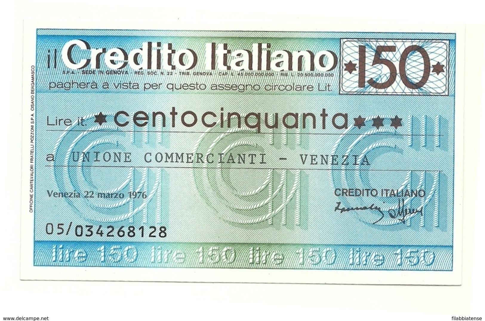 1976 - Italia - Credito Italiano - Unione Commercianti - Venezia - [10] Assegni E Miniassegni