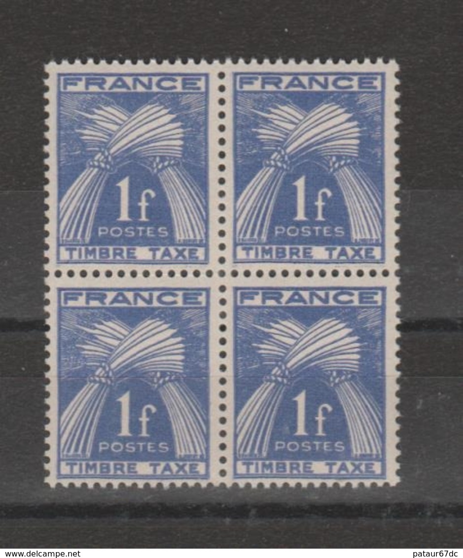 FRANCE / 1946-1955 / Y&T TAXE N° 81 ** : Gerbes "Timbre-Taxe" 1F X 4 En Bloc - Gomme D'origine Intacte - 1859-1959 Neufs