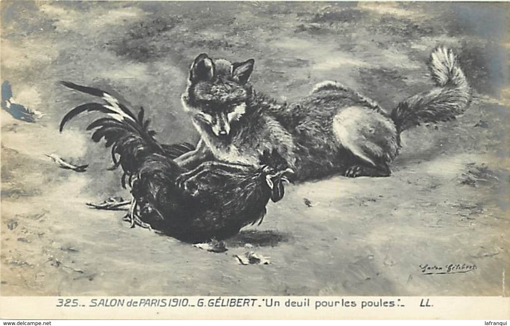 Tableaux -ref B830-arts -tableau -peinture -illustrateur -salon -peintre G Gelibert - Poules -renards - Poule Et Renard - Autres & Non Classés