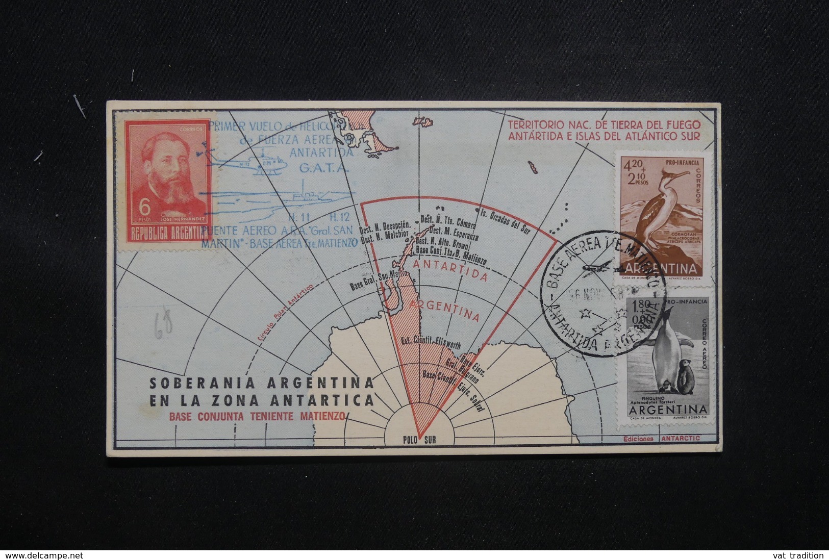 ARGENTINE- Carte De La Base Antarctique Argentine Par Hélicoptère En 1968 Affranchissement Plaisant - L 43477 - Lettres & Documents