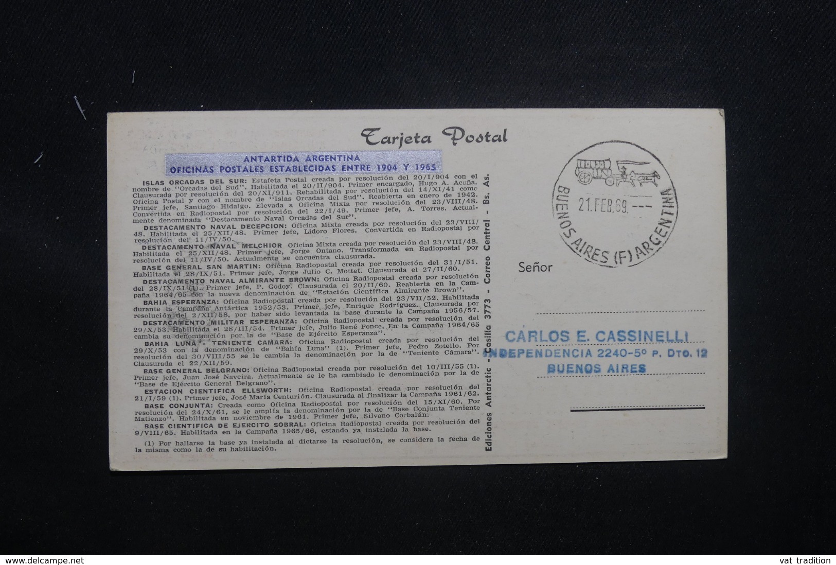 ARGENTINE- Carte De La Base Antarctique Argentine Par Hélicoptère En 1968 Affranchissement Plaisant - L 43477 - Lettres & Documents