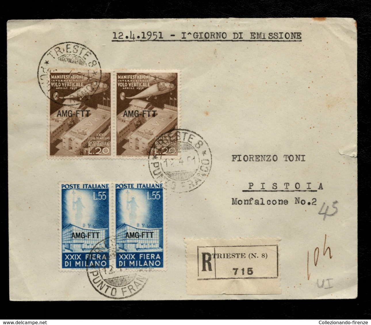 Storia Postale Trieste Zona A AMG FTT 1951  29° Fiera Di Milano - Storia Postale