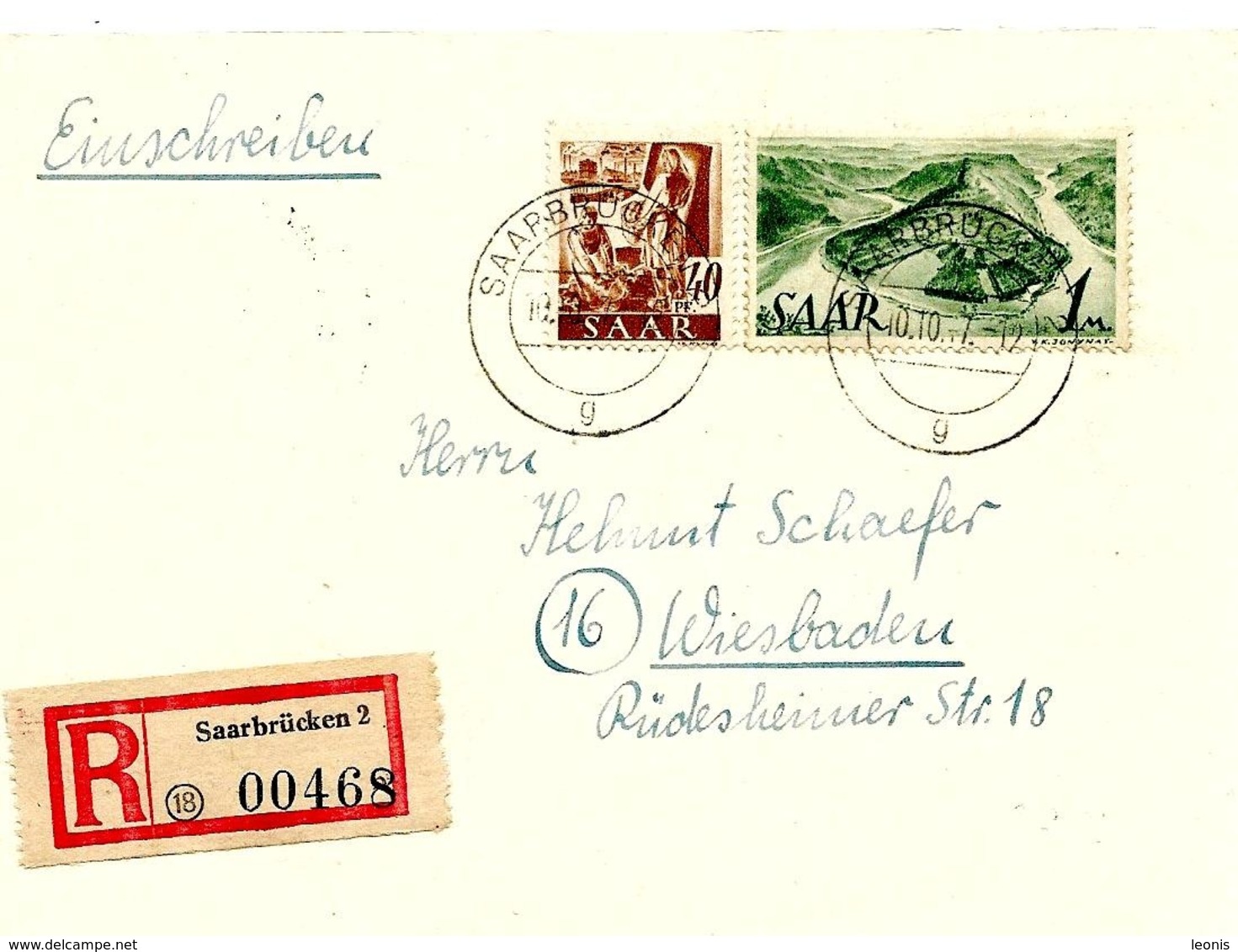 LE 0241. N° 218-225 SAARBRÜCKEN 2 - 10.10.47 S/Lettre RECOMMANDEE Vers Wiesbaden. TB - Storia Postale