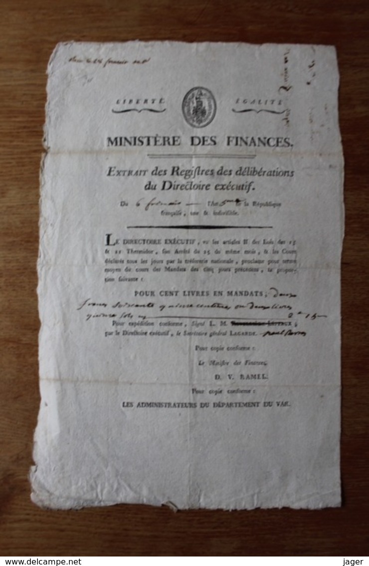 Révolution Française  Departement Du Var Vignette  Cours Des Mandats  De 100 Livres - Documents Historiques