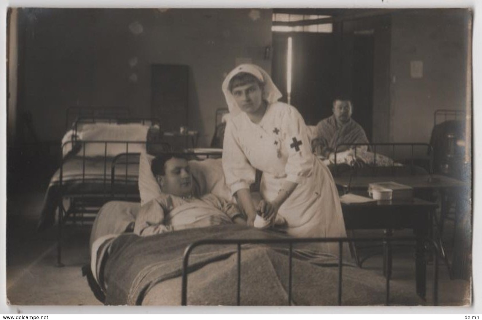 Carte Photo Militaria Hôpital Auxiliaire 58 LA FRETTE Isère Infirmière Blessé Cachet Croix Rouge - Guerre 1914-18