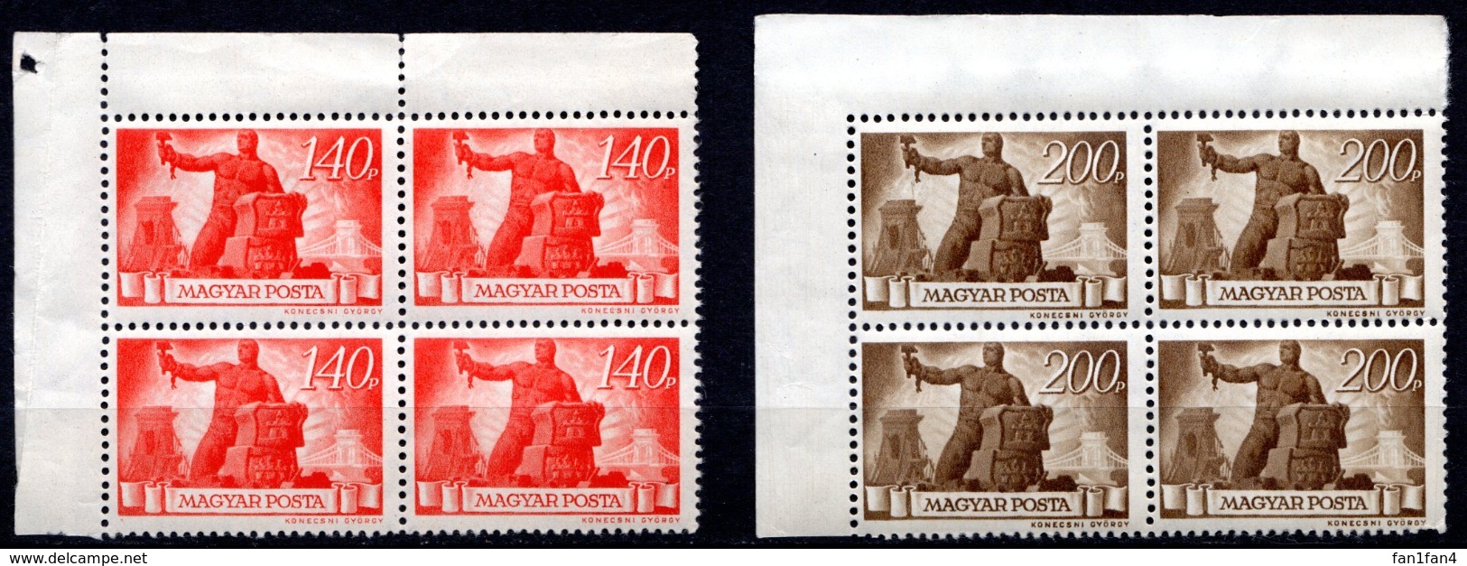 HONGRIE - (Royaume (Régence)) - 1945-46 - Bloc De 4 Des N° 748 Et 749 - (Reconstruction) - Unused Stamps