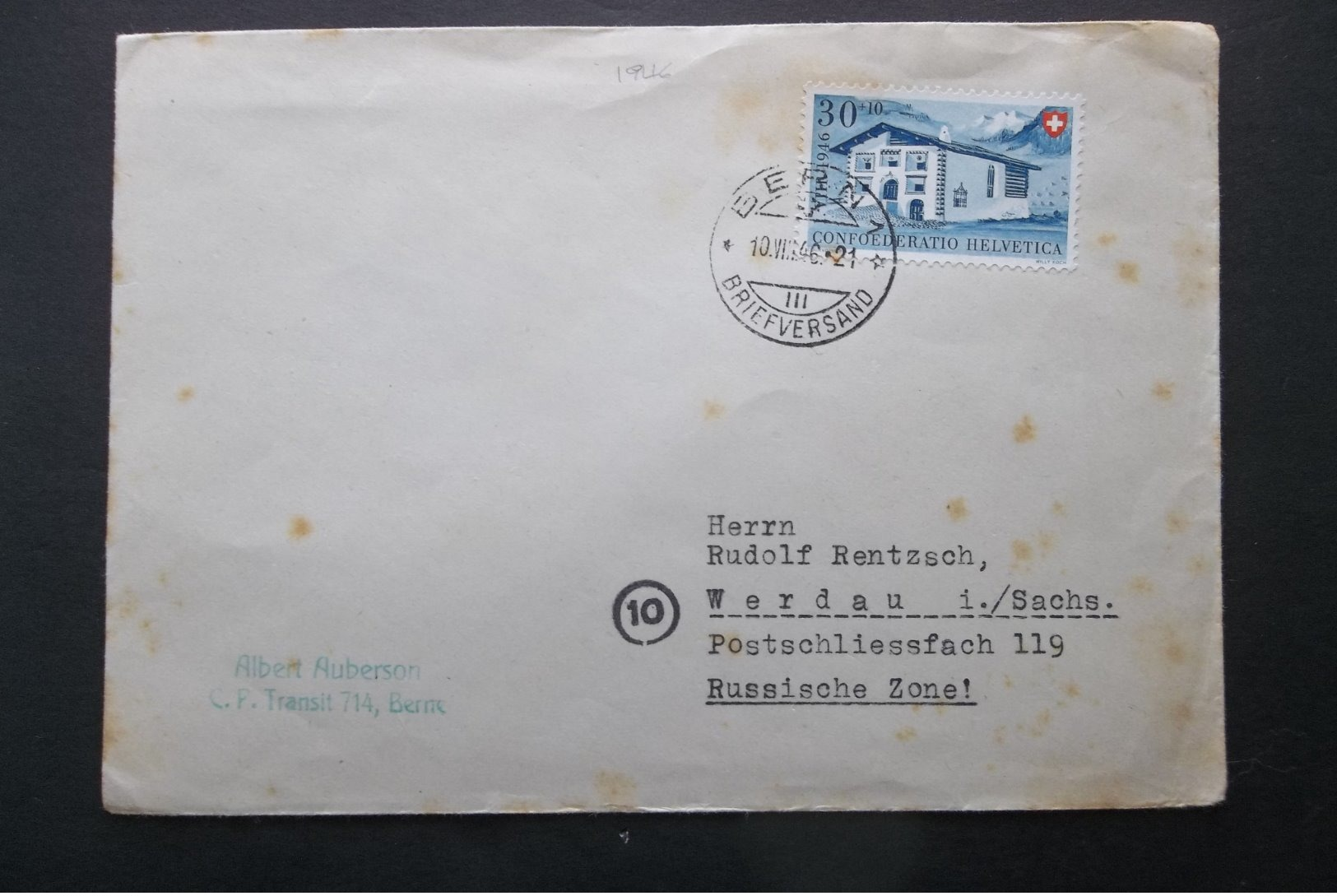 Helvetia: 1946 Cover To Verdau/Sachs. (#BU5) - Lettres & Documents