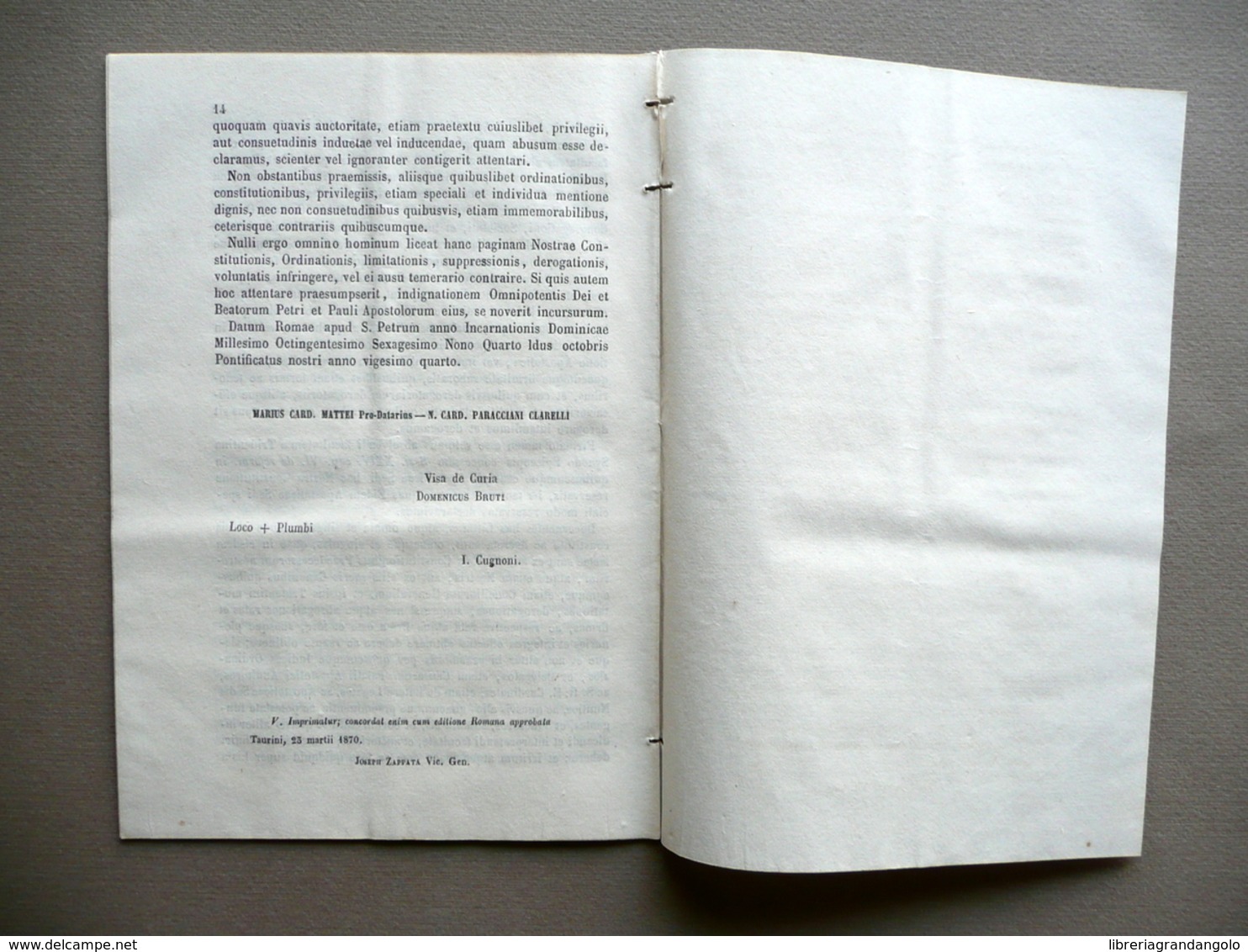 Sanctissimi Domini Nostri Pii Divina Providentia Papae IX Aug. Taurinorum 1870 - Non Classificati