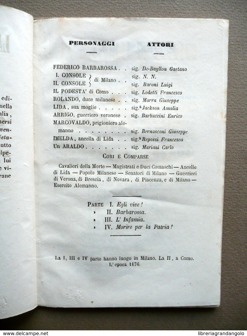 Libretto La Battaglia Di Legnano Giuseppe Verdi Teatro Carcano Ricordi 1859 - Non Classificati